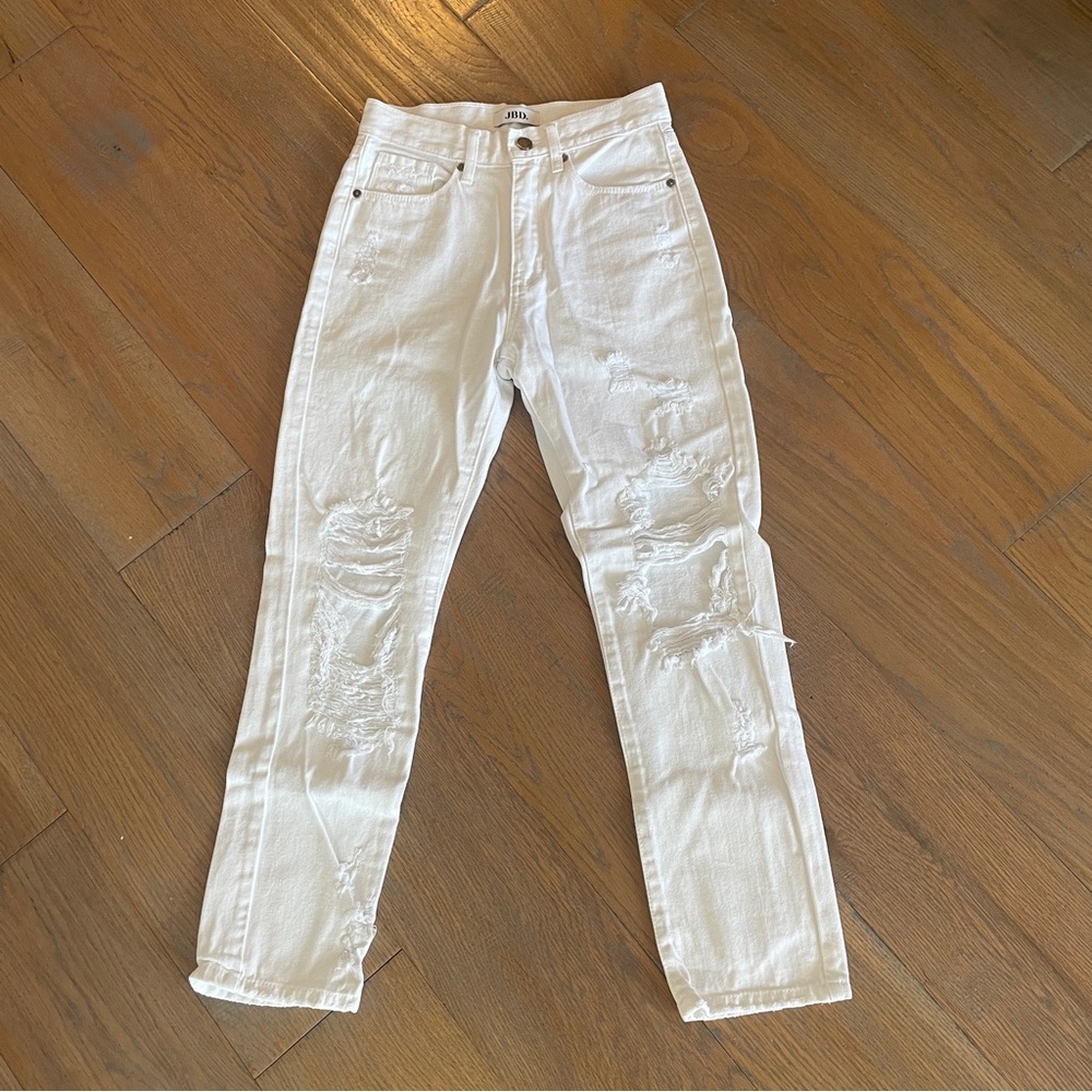 JBD White Distressed Straight Leg Jeans